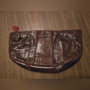 LOVELY 13" 1950's CHOCOLATE Lizard Skin CLUTCH Purse - LUCITE